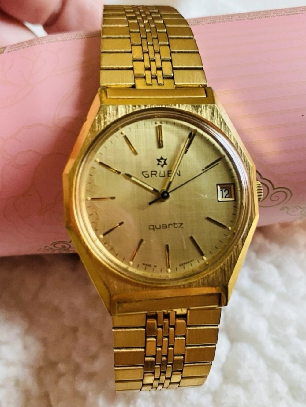 Vintage Gruen J Precision Quartz Watch 20/7031 German Brick Band 1970 Needs Batt